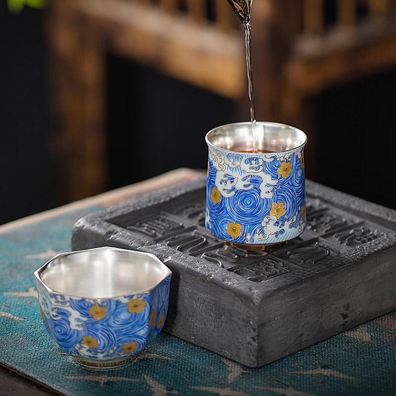 Chaxun Starry Night Enamel Silver Ceramic Kung Fu Teacup