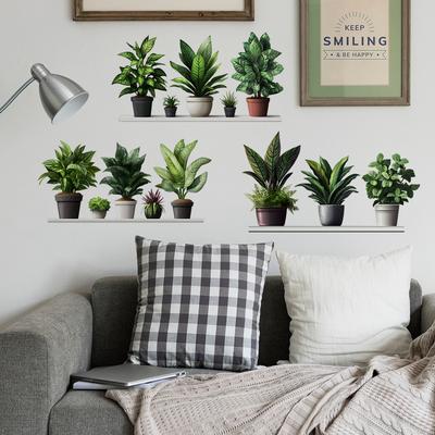 Painted Green Plant Potted Plants Bedroom Living Room Home Wall Background Beautification Decorative Wall Stickers