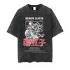 Herren T-Shirt Anime Demon Slayer Bedruckt Gewaschen Vintage Locker Geschnitten Damen Kurzarm-T-Shirt Oversized Fitnessstudio Y2k Kleidung Oberteil Sommer