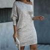 Women's Mid-Length Oblique Shoulder Sequin Dress