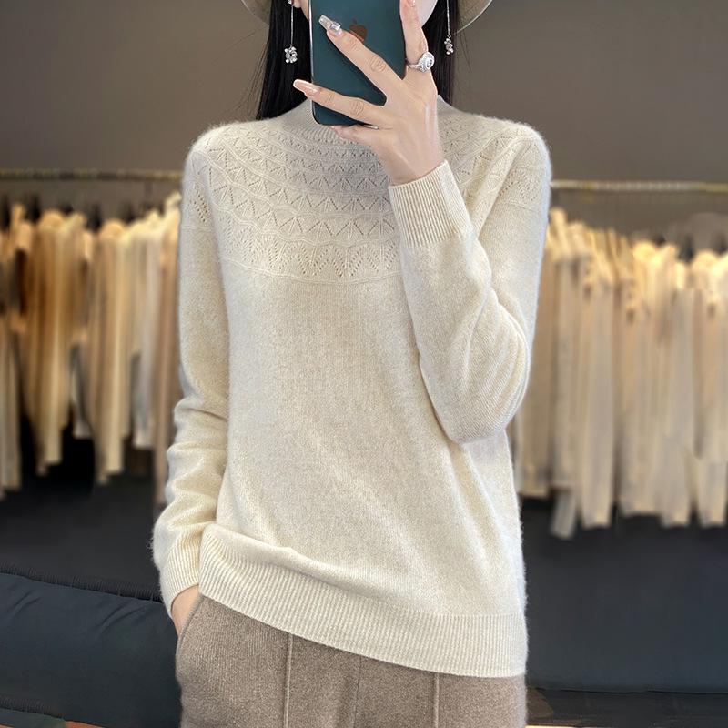 Cross-Border Autumn/Winter Women's Slim Fit Trendy Semi-High Neck Soft Knit Sweater.