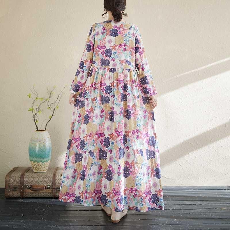 Literary Aging New Floral Vacation Style Travel Round Neck Long Sleeve Dresses