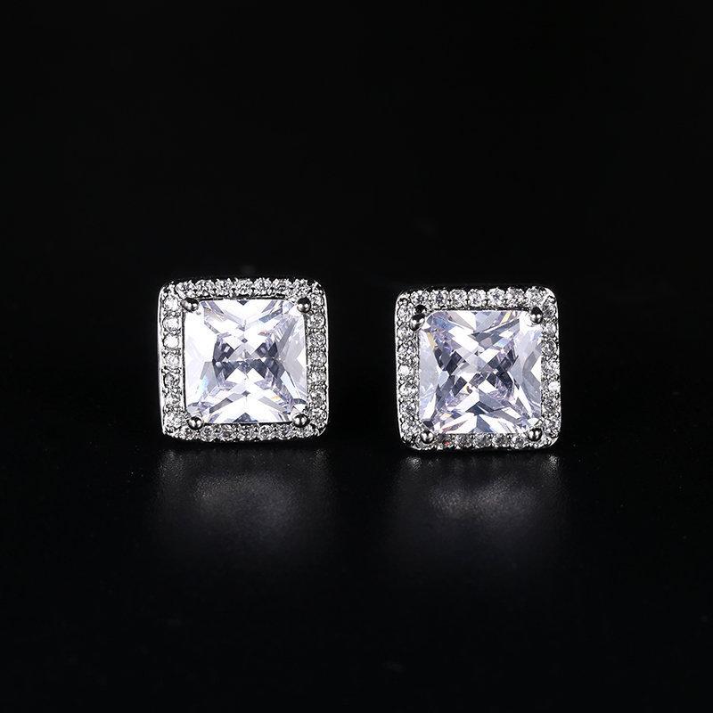 925 Sterling Silver Jewelry Women Fashion Cute Tiny Clear Crystal CZ Stud Earrings Gift for Girls Teens Lady E001