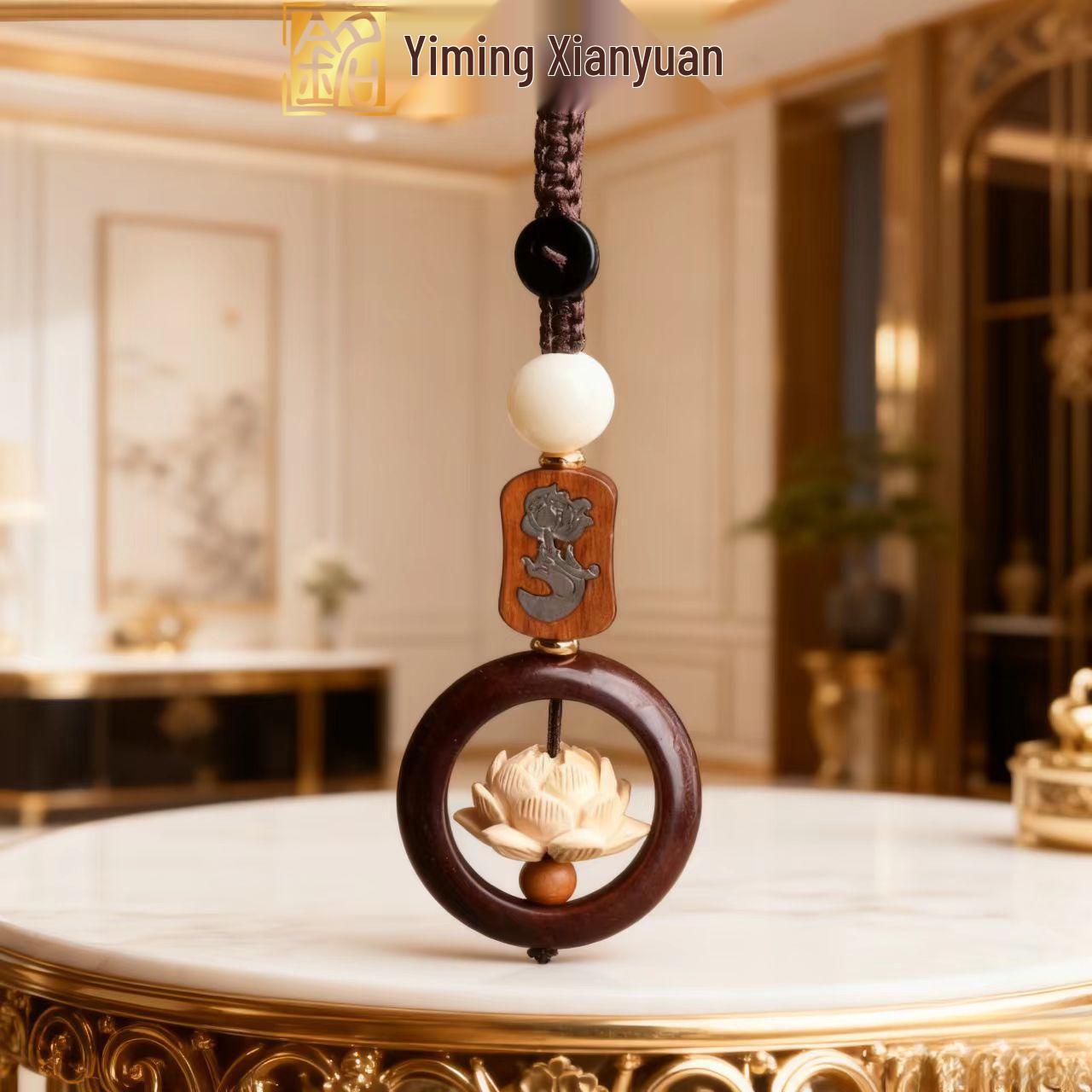 Yiming Xianyuan Rotatable Sandalwood Lotus Keychain and Bag Ornament