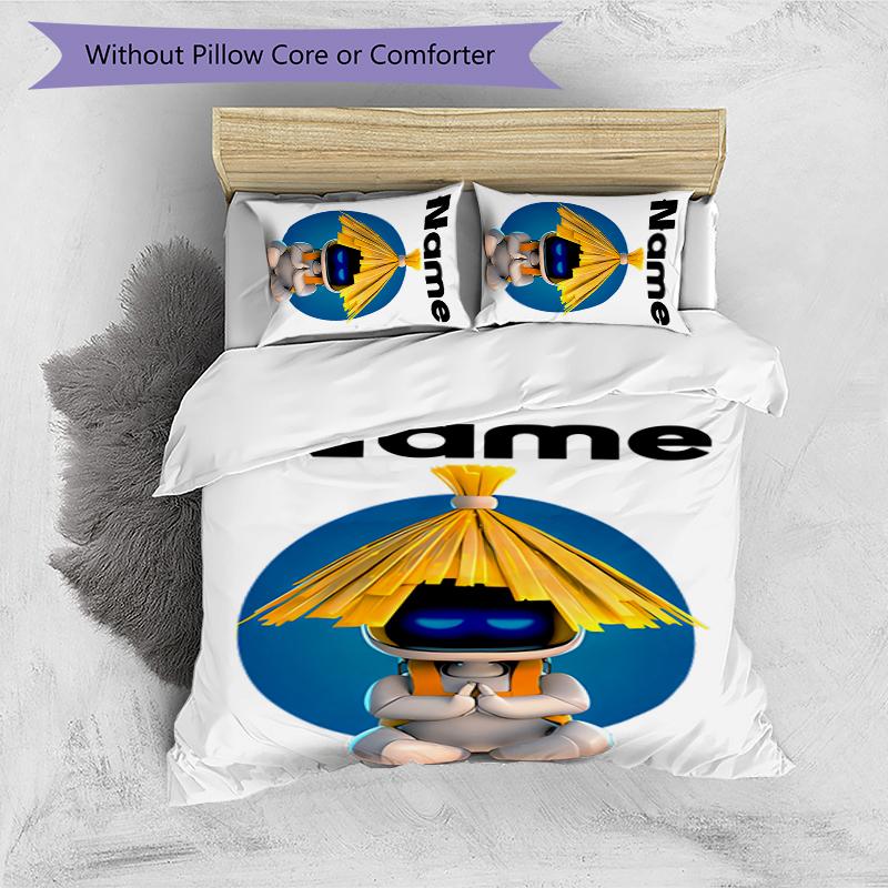 3pcs Custom Name Astro Bot Bedding Set Duvet Cover Closure Includes 1 Duvet Cover & 2 Pillowcases for All Seasons Bedroom Decor
