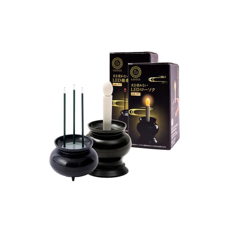 Aimedia LED Candle + LED Incense Stick - Flameless, Battery Operated, for Buddhist Altars, Fire Prevention, Automatic Shut-off, Safe Even if Tipped