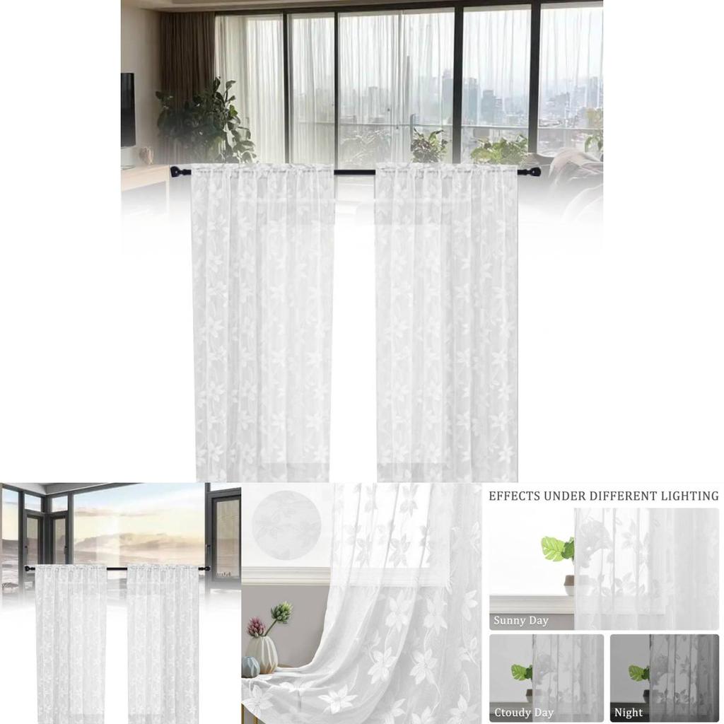 Polyester Lace Floral Window Curtain For Bedroom Kitchen Short Window Decor