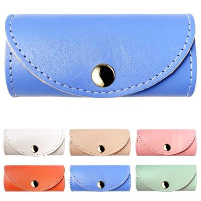 Damen Smart Key Case aus echtem Leder mit 4 Ringen, dreifach faltbar, Leder, Rindsleder, schlank, kompakt, Mini-Schlüsselhalter, 4-Ring-Schlüsselhaken, Pastellfarben,