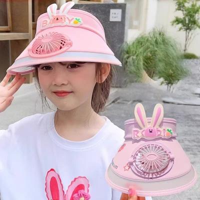 Children's Cute Rabbit Ear Fan Empty Top Hat Charging Outdoor Sunshade UV Protection Cartoon Sun Cap