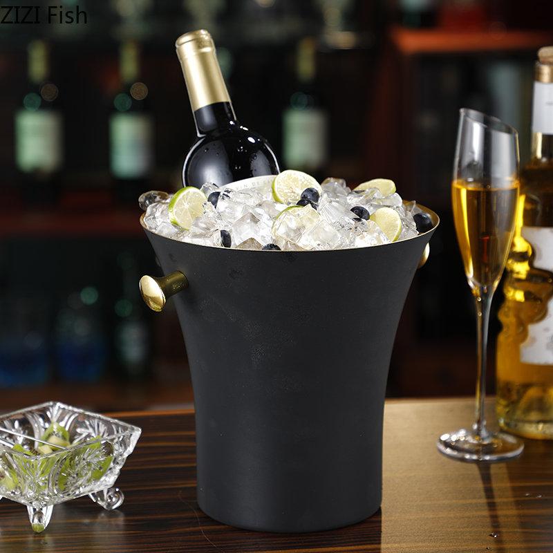 European Stainless Steel Ice Bucket Beer Red Wine Juice Drink Cooler Bar Family Party Champagne Ice Bucket Bar Wine Accessories