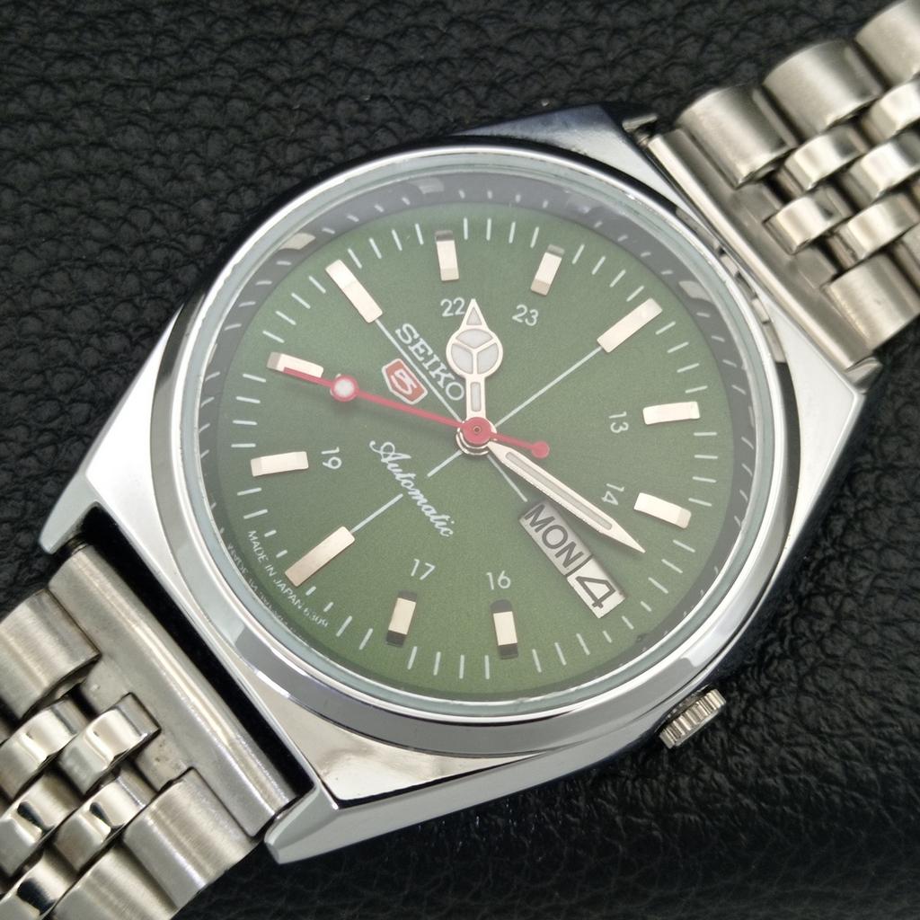VINTAGE REFURBISHED SEIKO 5 AUTOMATIC 6309A JAPAN MENS GREEN WATCH a442890-1