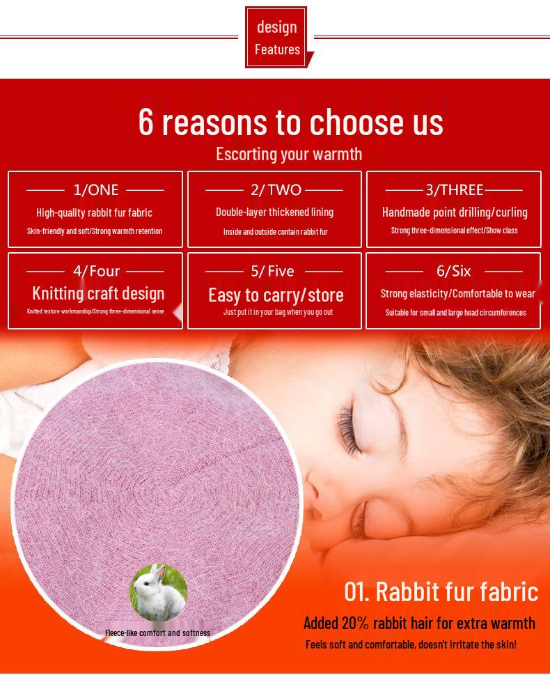 Women's Thick Velvet-Lined Rabbit Fur Knit Beret for Autumn/Winter: Korean Style with Ear Protection