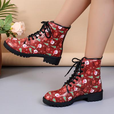 Moda Europejska i Amerykańska Halloween Krótkie Botki 2024 Jesień i Zima Nowe Brytyjskie Odzież Robocza Kreskówkowy Nadruk Rozmiar Plus Damskie Botki