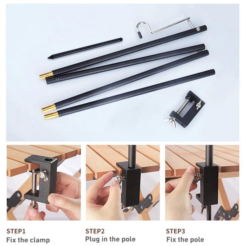 4 Section Camping Lantern Stand Aluminum Alloy Detachable Lamp Pole Portable Outdoor Light Holder Folding Lamp Hanger Tent Gear