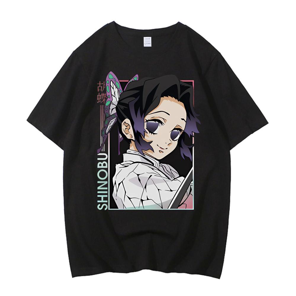 Japanese Anime Shirt Demon Slayer Shinobu Kocho T Shirt Men Clothing Kawaii Tees Tanjirou O-Neck High Quality Cotton Tshirt