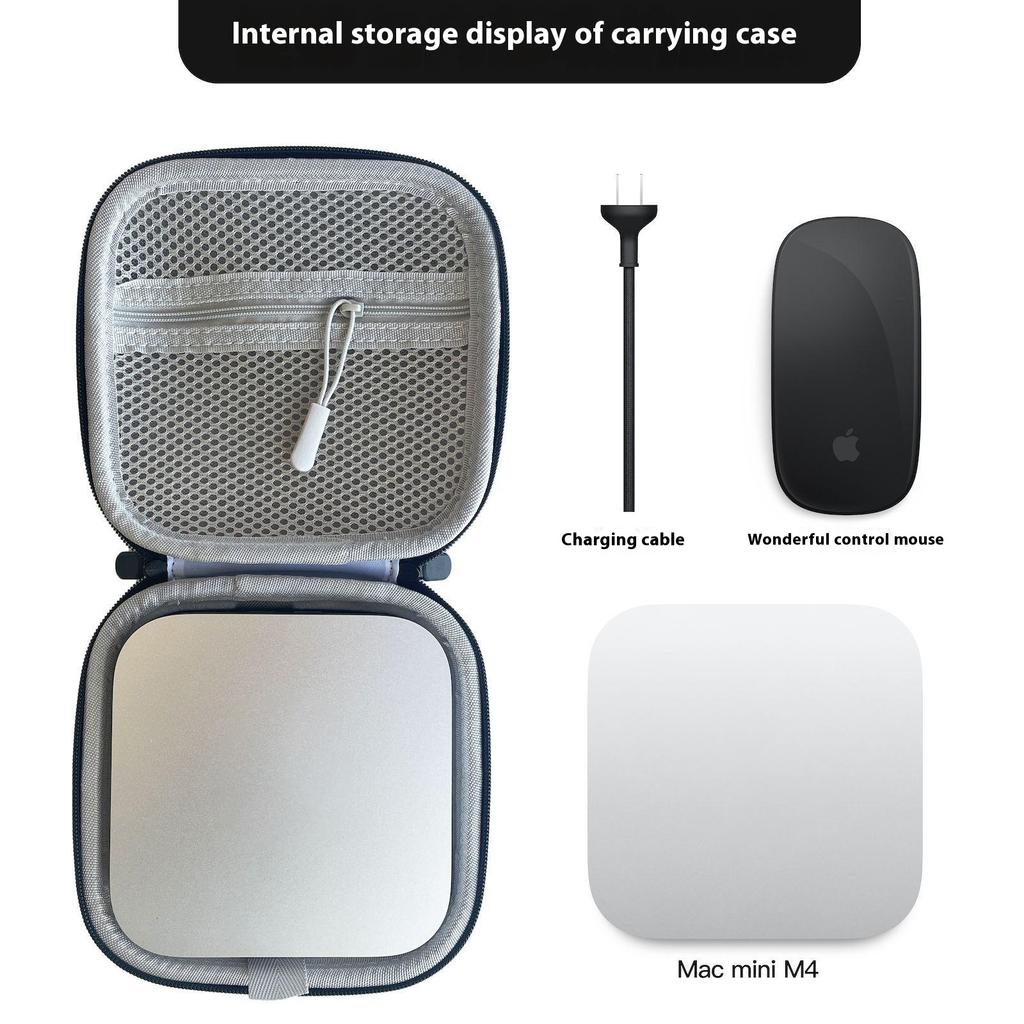 For Apple Mac Mini M4 Portable Carrying Case with Mesh Pocket Shock Resistant Storage Bag