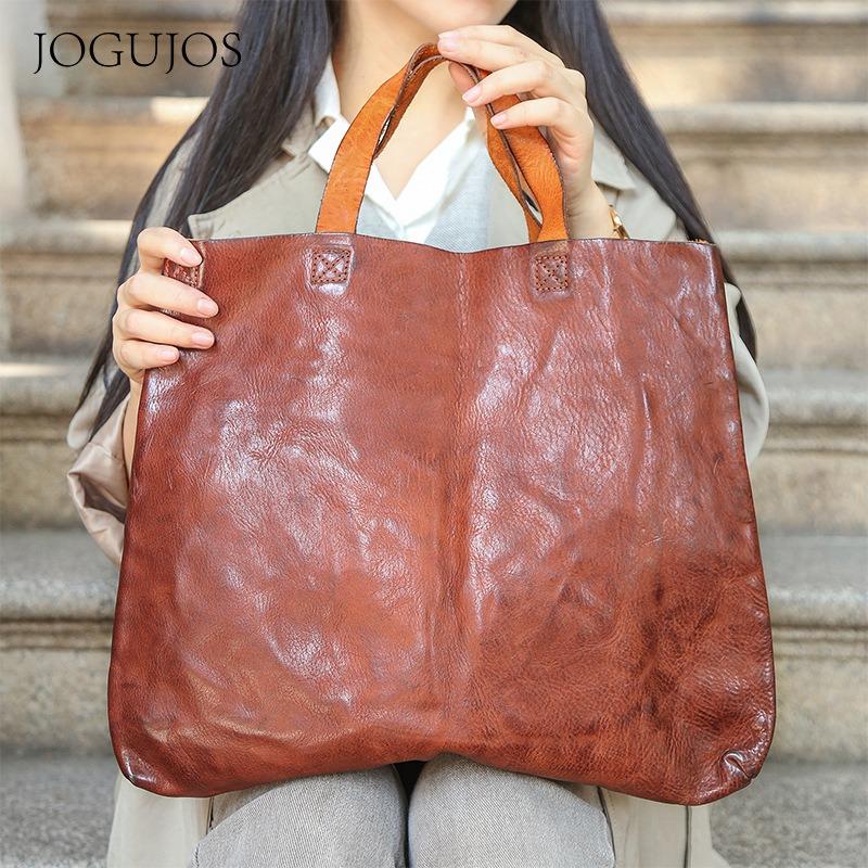 New leather women's bag vegetable tanned cowhide commuter large capacity tote bag shoulder bag women's retro handbag
