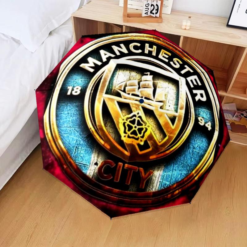 1 Stück Manchester City F.C. Bedruckter Regenschirm Faltbarer Regenschirm, Automatischer Regenschirm 8-Speichen für Reisen, Camping Fan-Geschenke Weihnachtsgeschenke