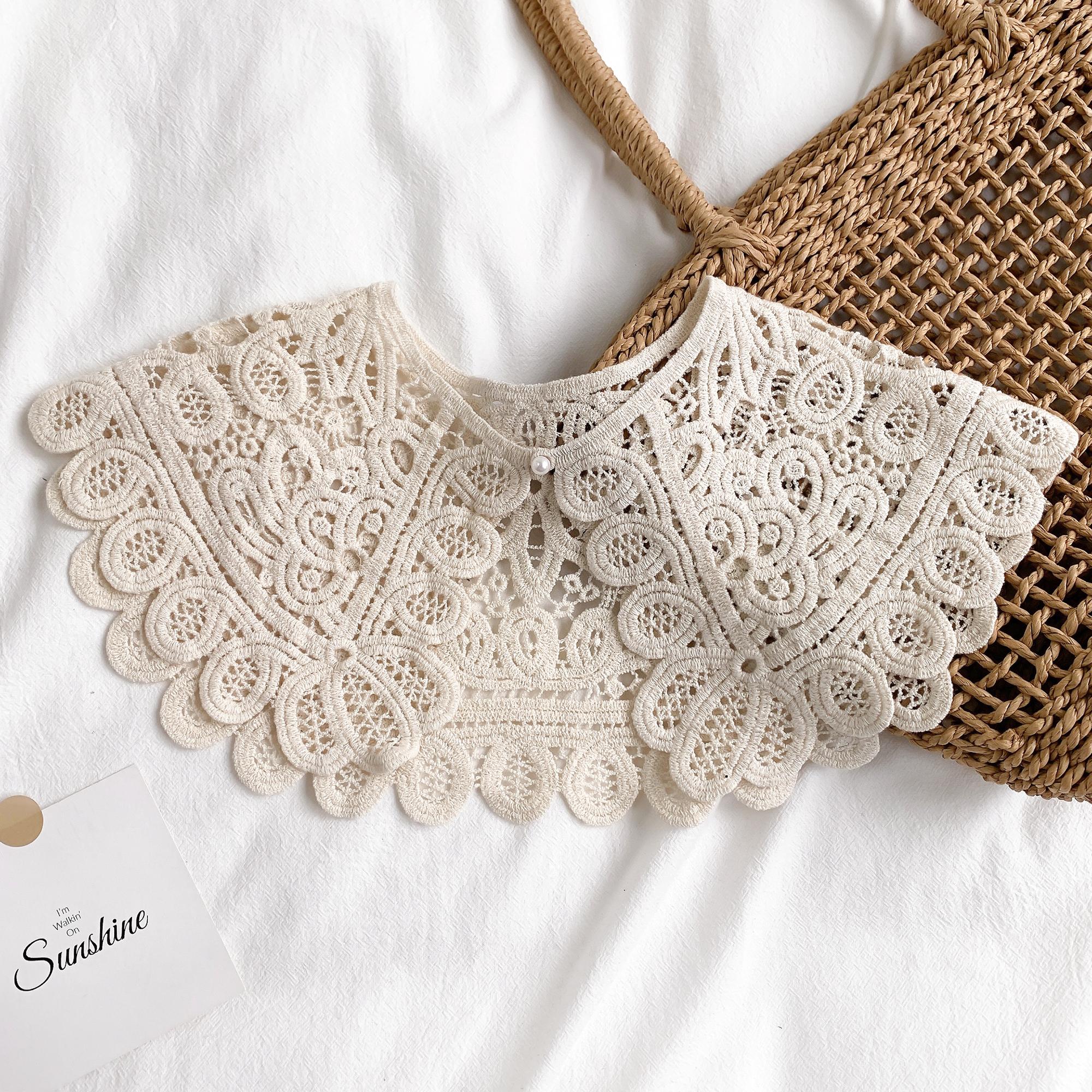 

Кружевной вязаный крючком ажурный ложный воротник в корейском стиле, женская маленькая шаль для декора, аксессуары для женской одежды, съемный воротник