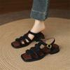 Fashion New Summer Sandals Sheep Leather Women Shoes Square Toe Chunky Heels Sandals for Women Handmade Fashion Roman Sandals Shoes