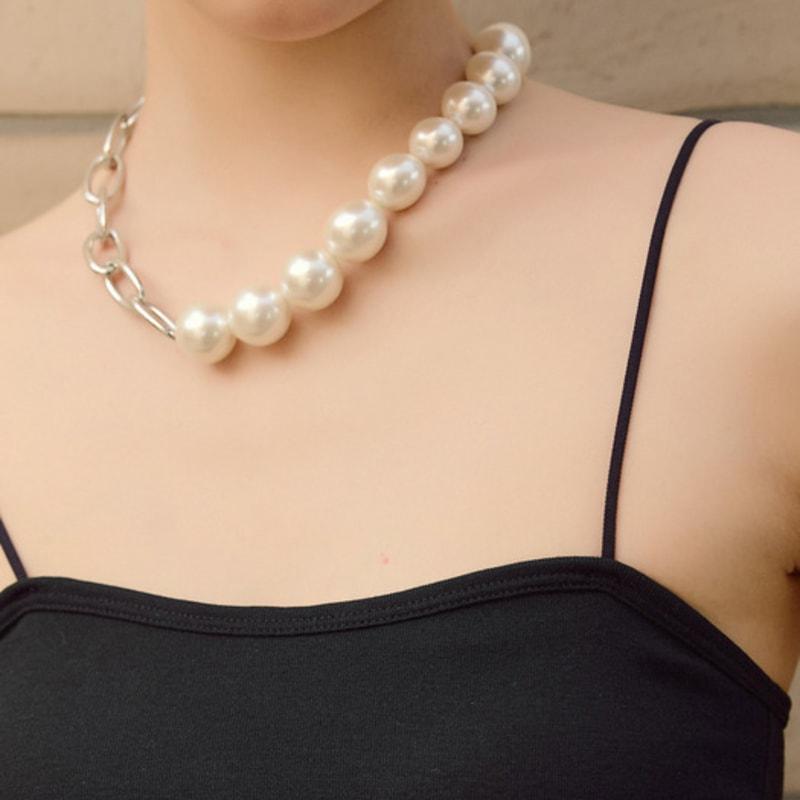 

JUARR Silver Chain Big Pearl Necklace_JFXAC421M Silver