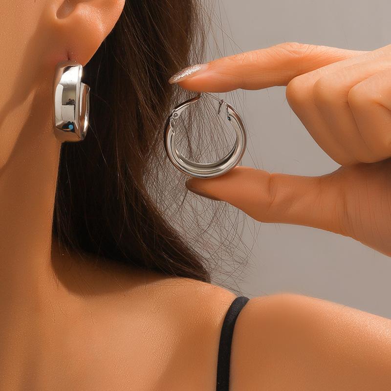 Simple Stainless Steel Gold Color Hoop Earrings For Women Vintage Circle Round Minimalist Earrings Party C-shape Zircon Gifts