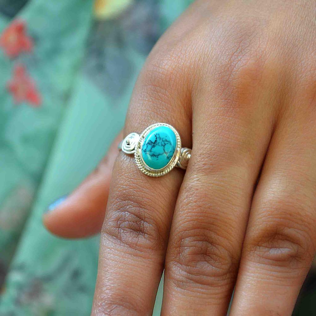Turquoise Gemstone Silver Women Ring, Natural Crystal & Sterling Silver Handmade Aesthetic Jewelry, Valentine Day Gift For Wife