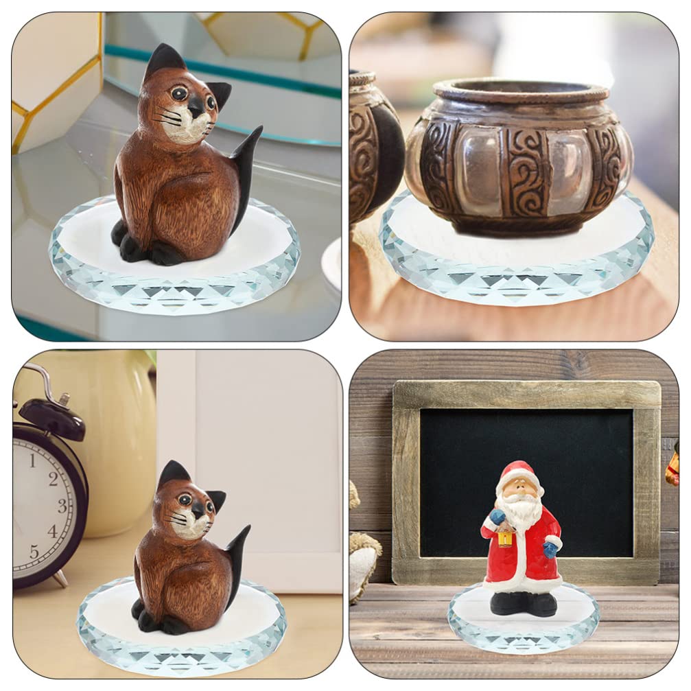 Healifty 2-Piece Glass Drink Coasters with Crystal Craft Cutouts, 8cm Clear Decorative Round Display Base for Kitchen and Restaurant Tabletops