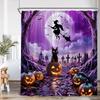Full Moon Night Halloween Shower Curtain Flying Witch Evil Pumpkin Wizard Graveyard Horror Bath Decoration Bathtub Curtain