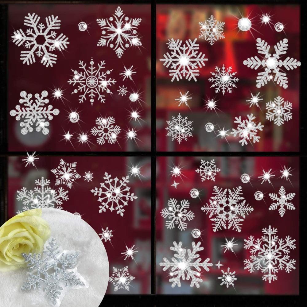 4pcs Glitter Snowflake Wall Sticker Window Clings Sparkling Window Clings Wonderland Decorations Window Stickers Snowflake Electrostatic Glass Sticker
