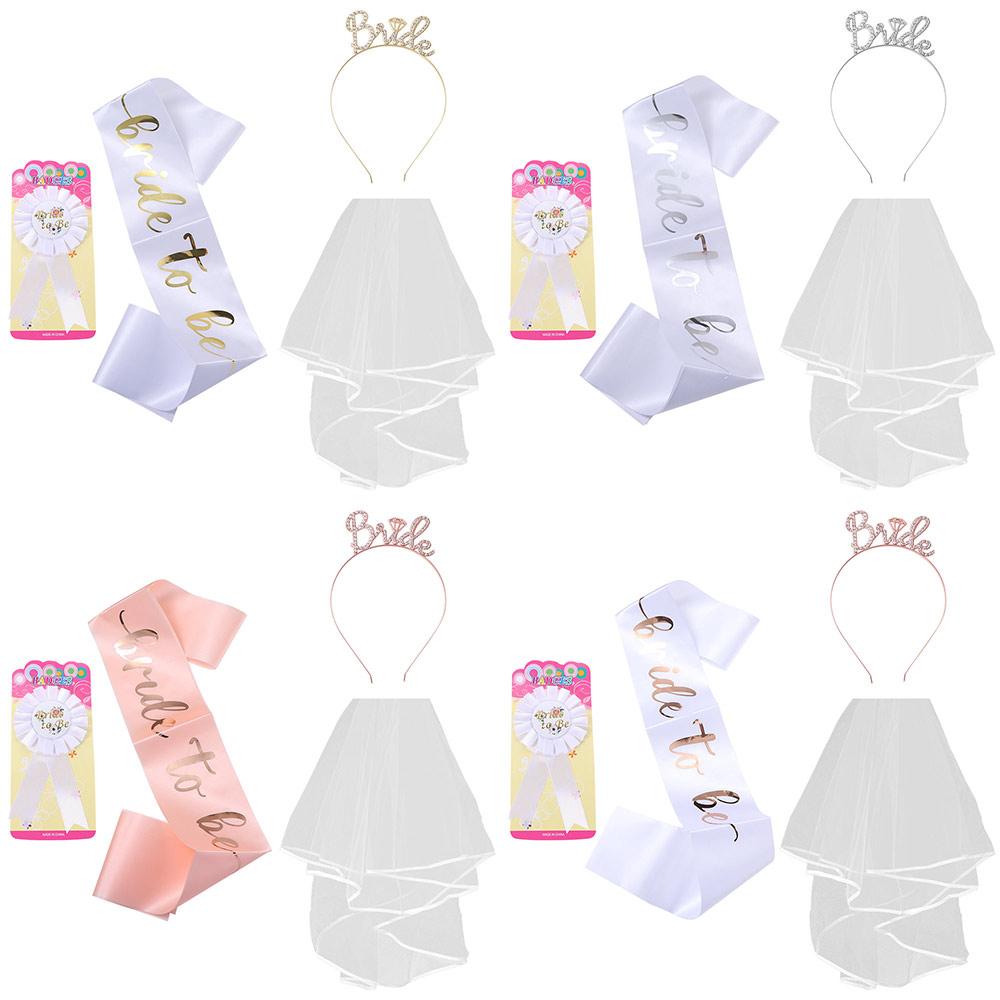 

4Pcs/set Badge Bachelorette Party Decor Veil Bridal Wedding Veil Bride Shoulder Belt Wedding Decor Style 2