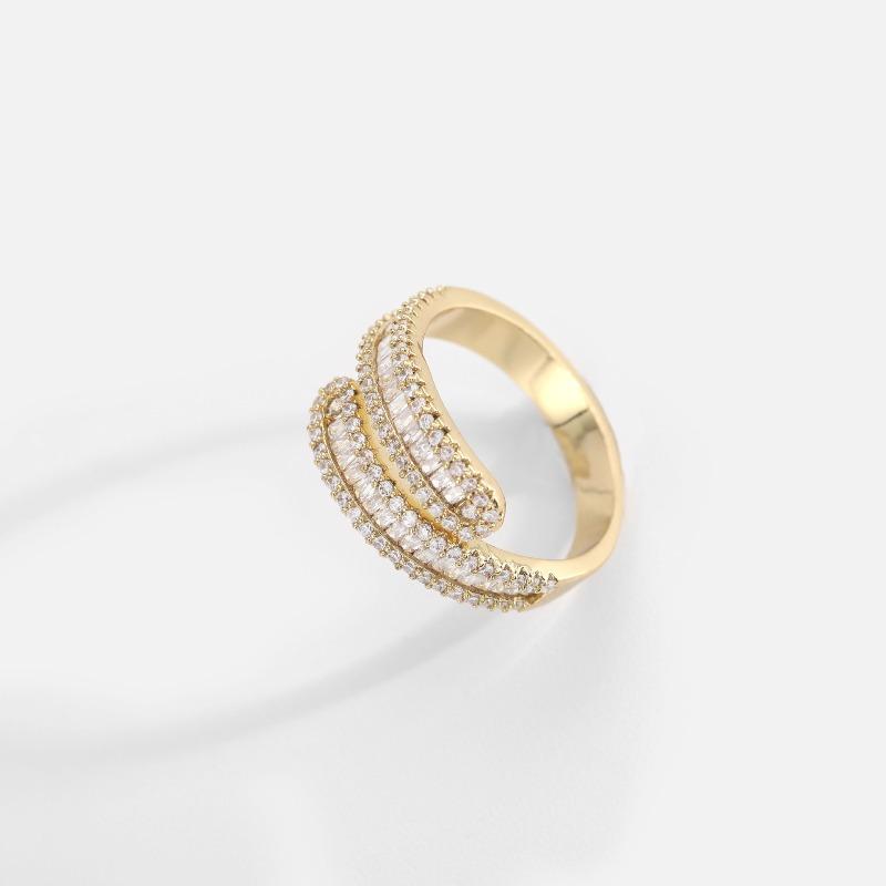 Vacuum Electroplated Gold Small Ornaments, Brass Strip with Zircon Jewelry, Shiny Full Women's Open Ring Jewelry.