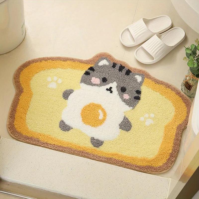 

Cute Toast Bath Mat Soft Absorbent Non Slip Fluffy Ultra Fine Fiber Thickened Imitation Cashmere Dirt Resistant Shower Carpet Pink