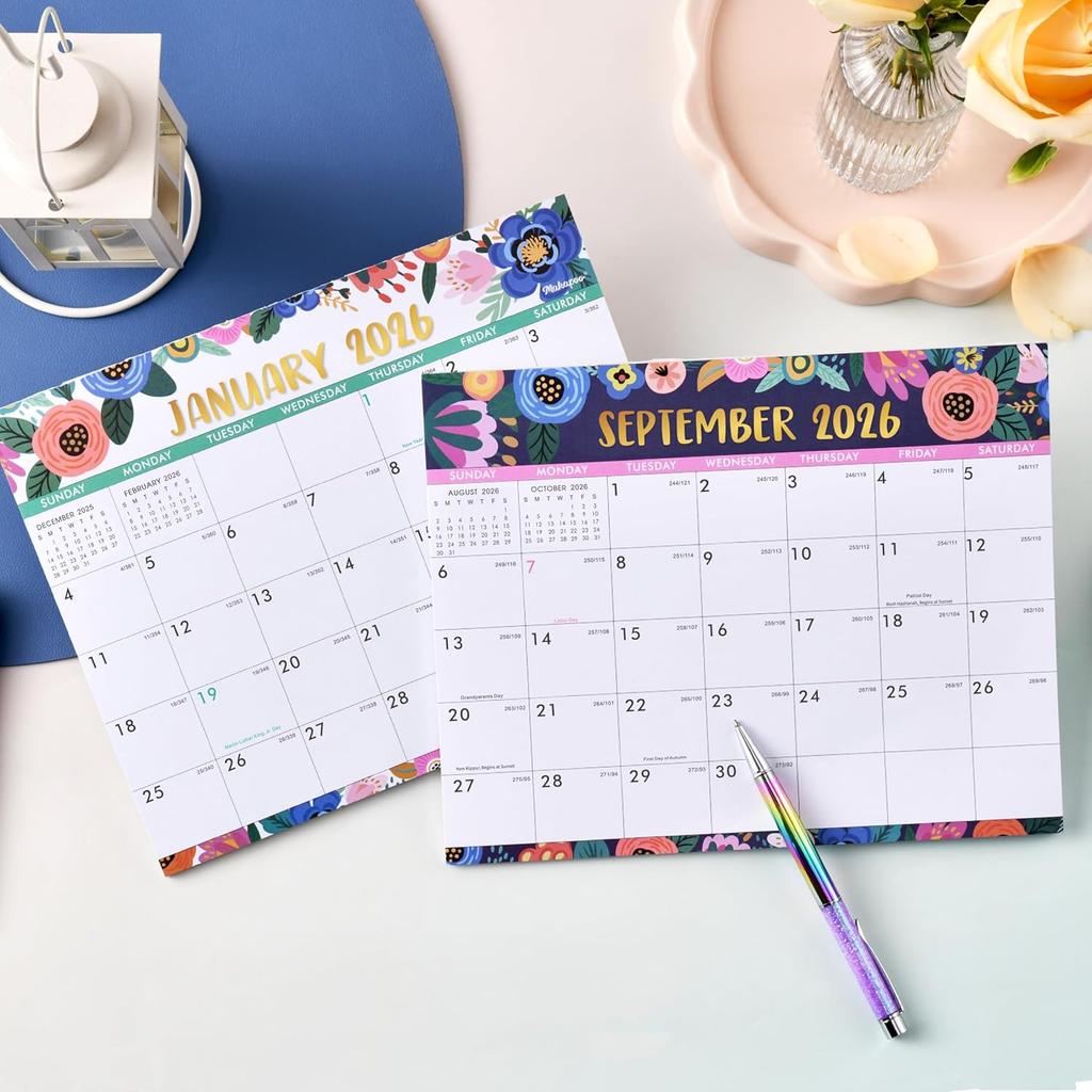 Magnetic Calendar for Fridge - Magnetic Calendar 2026, Jan.2026 - Dec.2026, 8" × 10", 2026 Calendar, Tear-off Pad, Blocks with Julian Dates - Floral