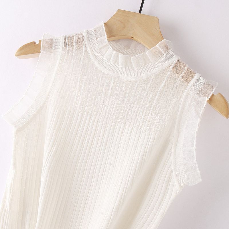 

Plus Size Sleeveless Camisole with Wooden Ears White XL