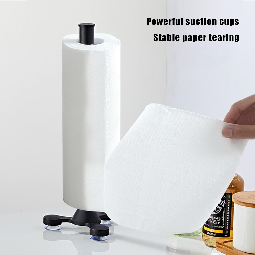One-Handed Tear Paper Towel Roll Holder with Suction Cup Vertical Tissue Stand Removable Roll Paper Holder Modern for Countertop