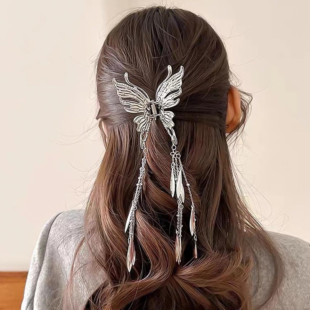 1 Pcs Pinces à Cheveux Papillon à Pampilles pour Femmes et Filles Arrière de la Tête, Grand Accessoire Pince Requin en Métal