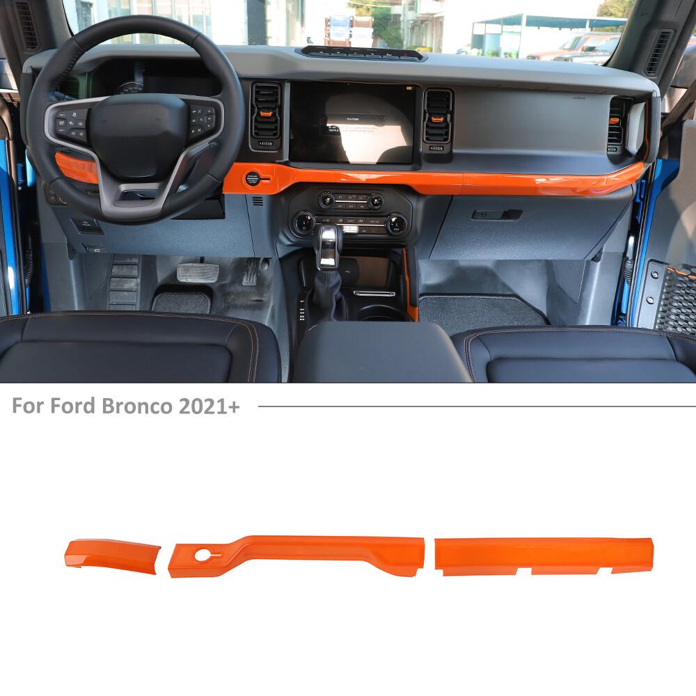 3x Center Console Dashboard Cover Trim Decor Bezels For Ford Bronco 2021+ Orange
