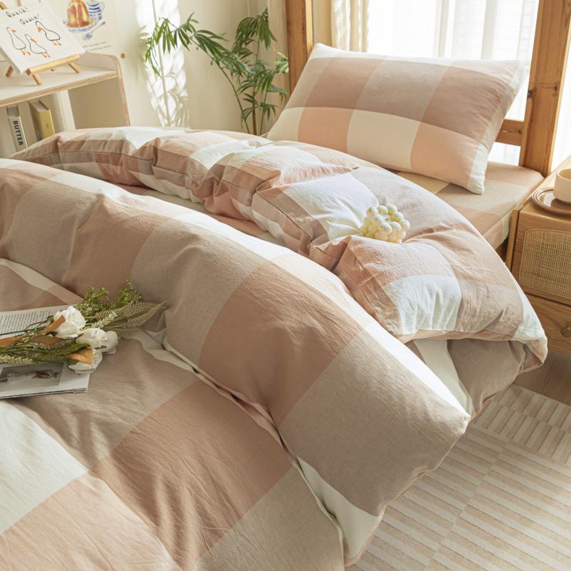 Cotton Washed Cotton Single Quilt Cover Student Dormitory Pure Cotton Bedding Four-piece Set Sheet Quilt Cover Simple Three-piece Set