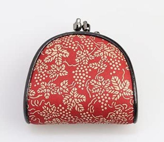 Uehara Yuichi Genuine Leather Clasp Wallet with Coin Model Number Red with White Grape Made In Japan Inden-ya (INDEN-YA) Purse, 1105, Lacquer,
