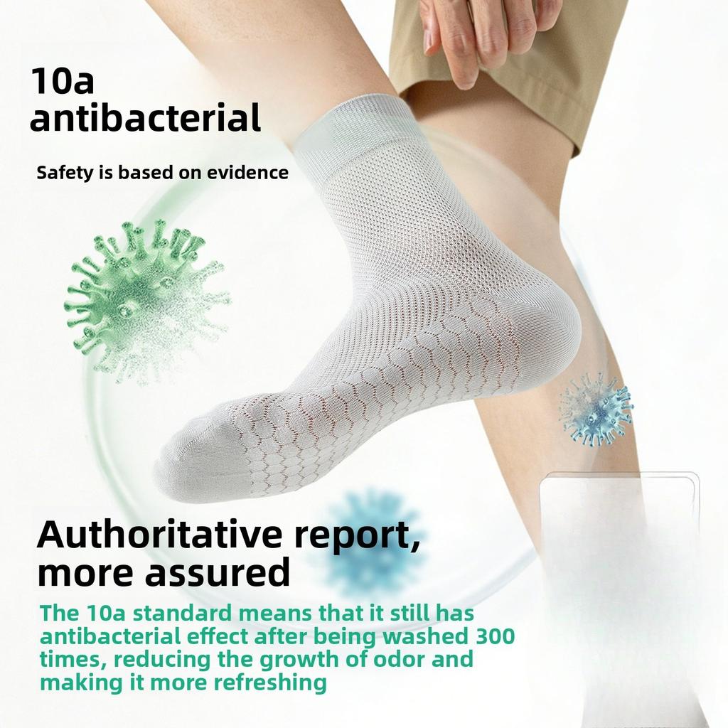 Summer Lightweight Mulberry Silk Socks for Men, Mid-calf Length Stockings, Mesh Cotton Socks, Sporty Anti-bacterial Mid-calf Long Stockings