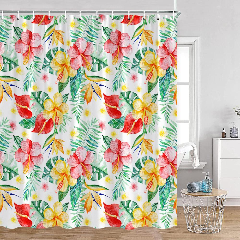 

Floral Shower Curtain Colorful Flowers Birds Butterfly Botanical Green Leaves Bathroom Curtains Modern Bathtub Decor With Hooks W60H190(CM)-1 Pcs