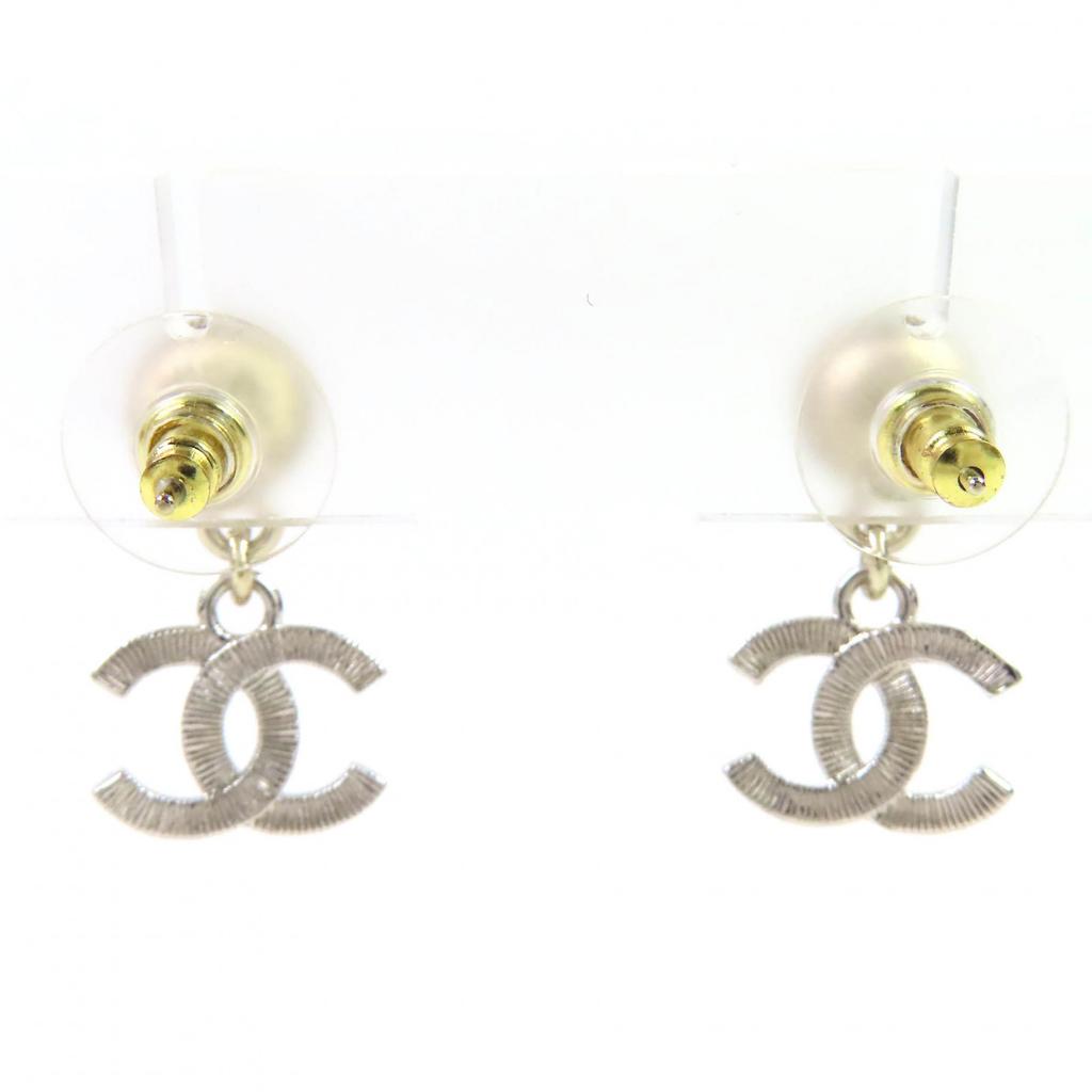 Great CHANEL Pierce COCO Mark Pearl Rhinestone Pierce (for both ears) Silver B24K Used