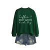 Womens Oversized Round Neck Long Sleeve Cotton Blend Casual Sweatshirt With Print - Loose Fit Comfort Top