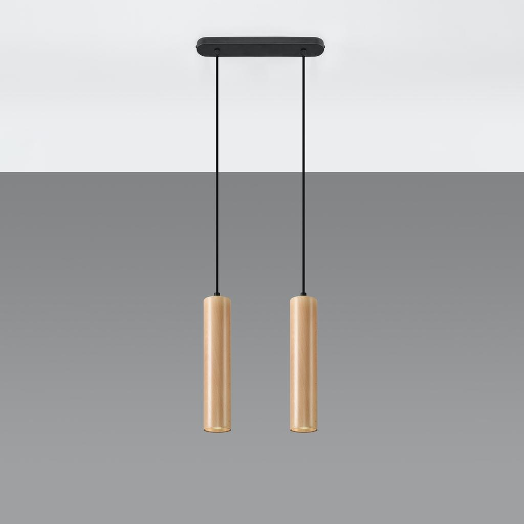 Lampa Wisząca Lino 2 Gu10 Naturalne Drewno Wood Sollux Sl.0637