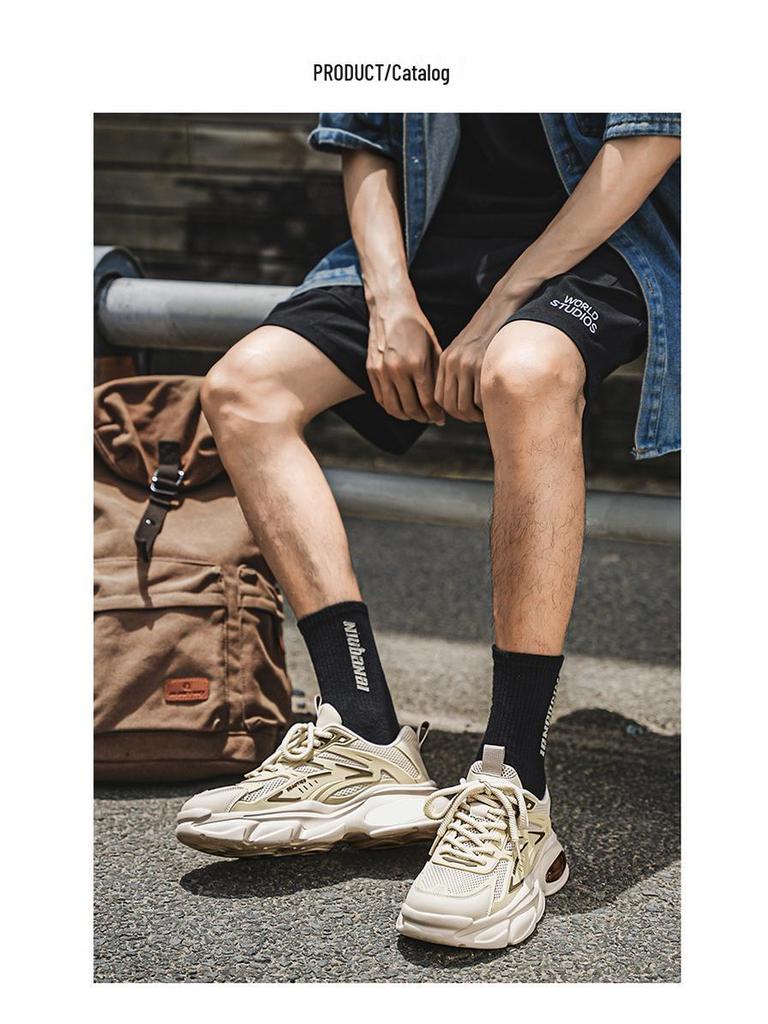Men's Trendy Summer Mesh Dad Sneakers - Breathable, Thick-Soled, Casual Running Shoes