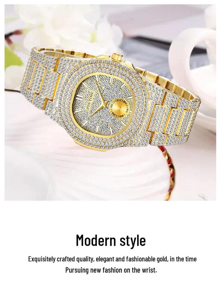 Pinshi Women's High-End Luxury Quartz Watch with Full Diamond Design, Waterproof for Women
