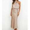Abito da Sposa Estivo Senza Maniche con Spalle Scoperte in Seta Satinata alla Moda Abito Sexy da Damigella Elegante Abito Lungo da Sera per Feste 28057