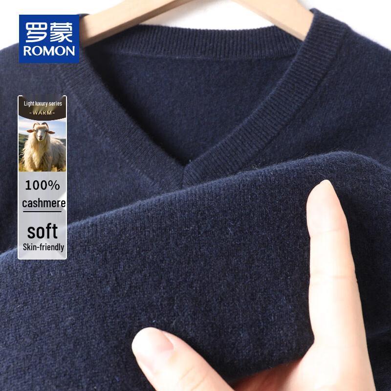 ROMON Men's Thick 100% Cashmere V-Neck Pullover Sweater