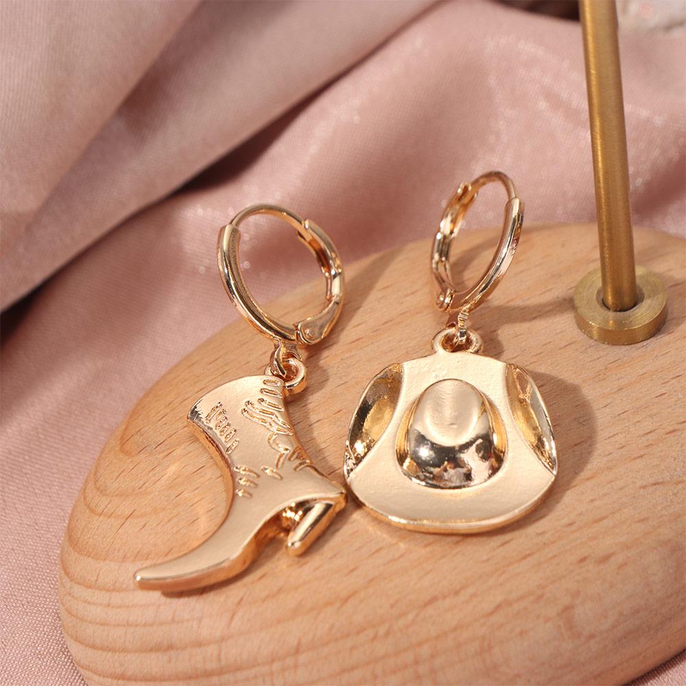 Coo Cowboy Hat Boot Earring Fashion Geometric Pendant Earrings Asymmetric Charms Earrings Unisex